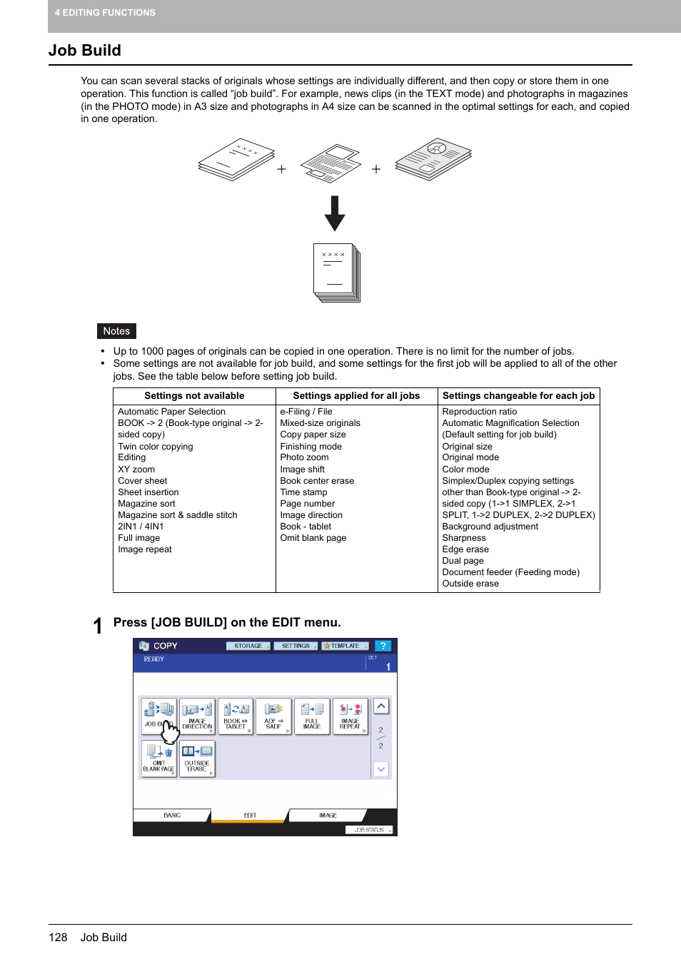 Job build | Toshiba MULTIFUNCTIONAL DIGITAL COLOR SYSTEMS 6520C User Manual | Page 130 / 210