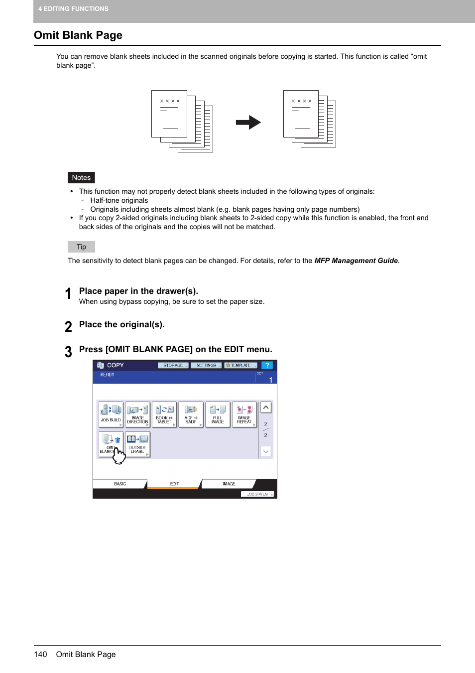 Omit blank page | Toshiba MULTIFUNCTIONAL DIGITAL COLOR SYSTEMS 6520C User Manual | Page 142 / 210