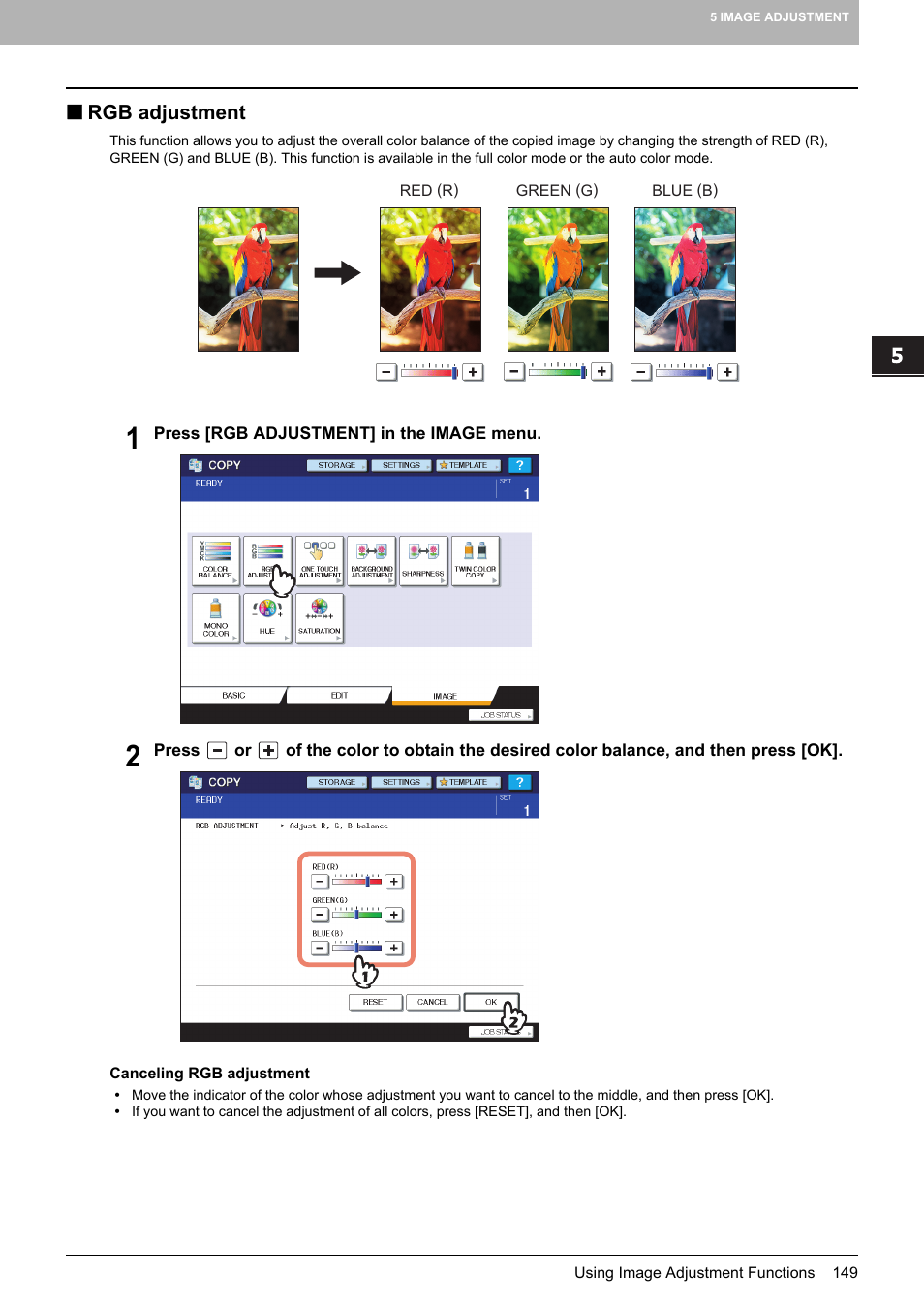 Rgb adjustment | Toshiba MULTIFUNCTIONAL DIGITAL COLOR SYSTEMS 6520C User Manual | Page 151 / 210