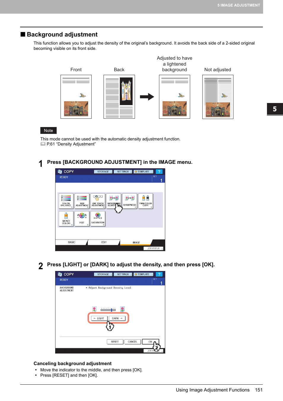 Background adjustment | Toshiba MULTIFUNCTIONAL DIGITAL COLOR SYSTEMS 6520C User Manual | Page 153 / 210