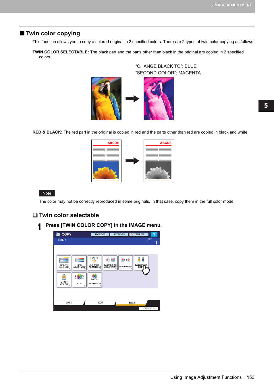 Twin color copying, Twin color selectable | Toshiba MULTIFUNCTIONAL DIGITAL COLOR SYSTEMS 6520C User Manual | Page 155 / 210