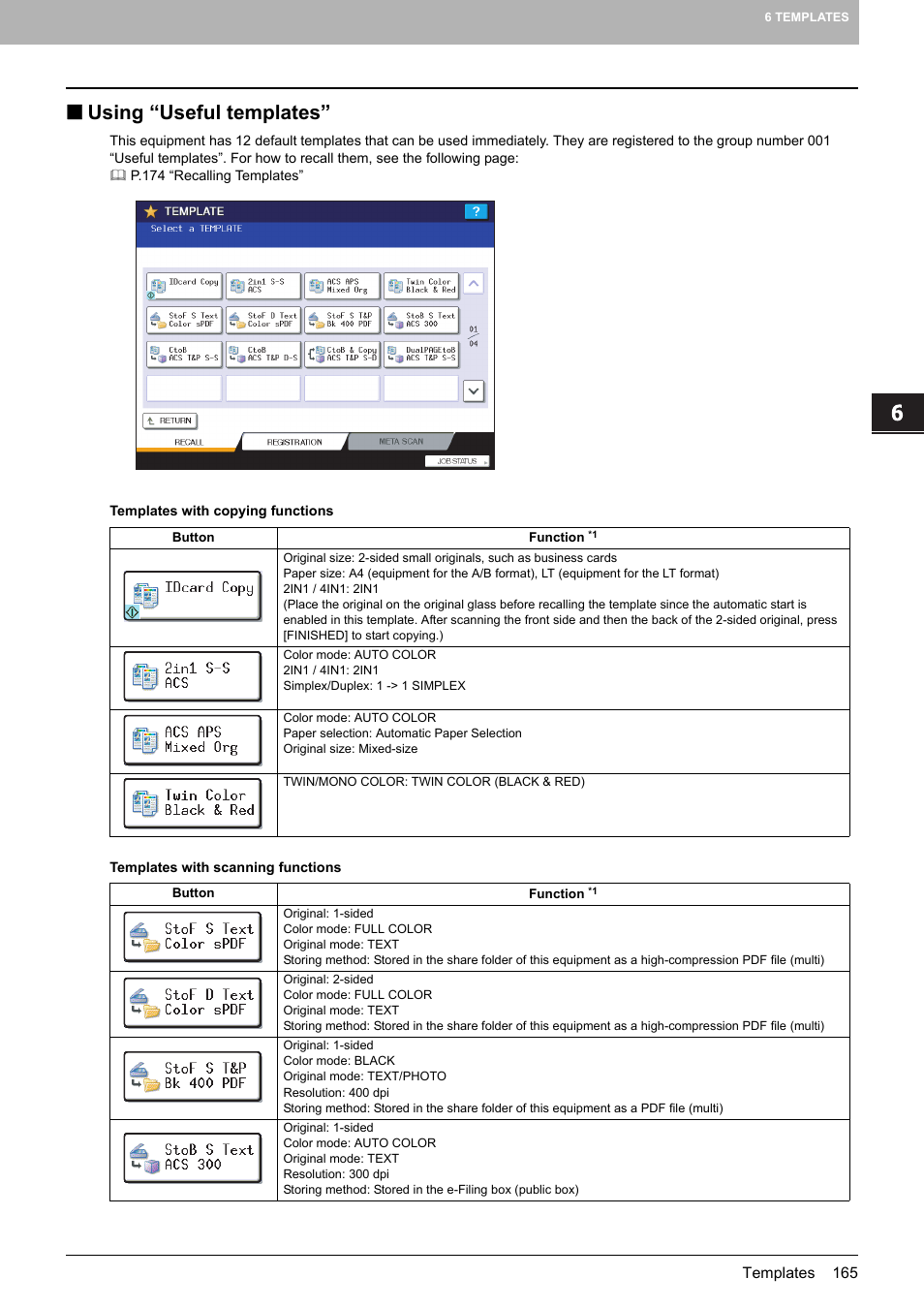 Using “useful templates | Toshiba MULTIFUNCTIONAL DIGITAL COLOR SYSTEMS 6520C User Manual | Page 167 / 210