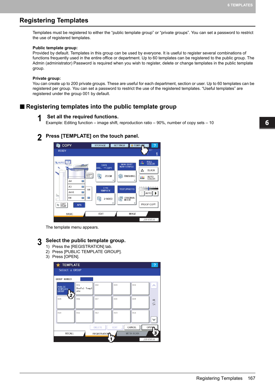 Registering templates | Toshiba MULTIFUNCTIONAL DIGITAL COLOR SYSTEMS 6520C User Manual | Page 169 / 210