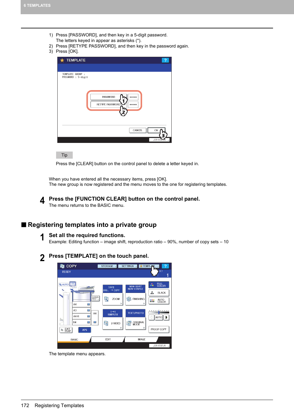 Registering templates into a private group | Toshiba MULTIFUNCTIONAL DIGITAL COLOR SYSTEMS 6520C User Manual | Page 174 / 210