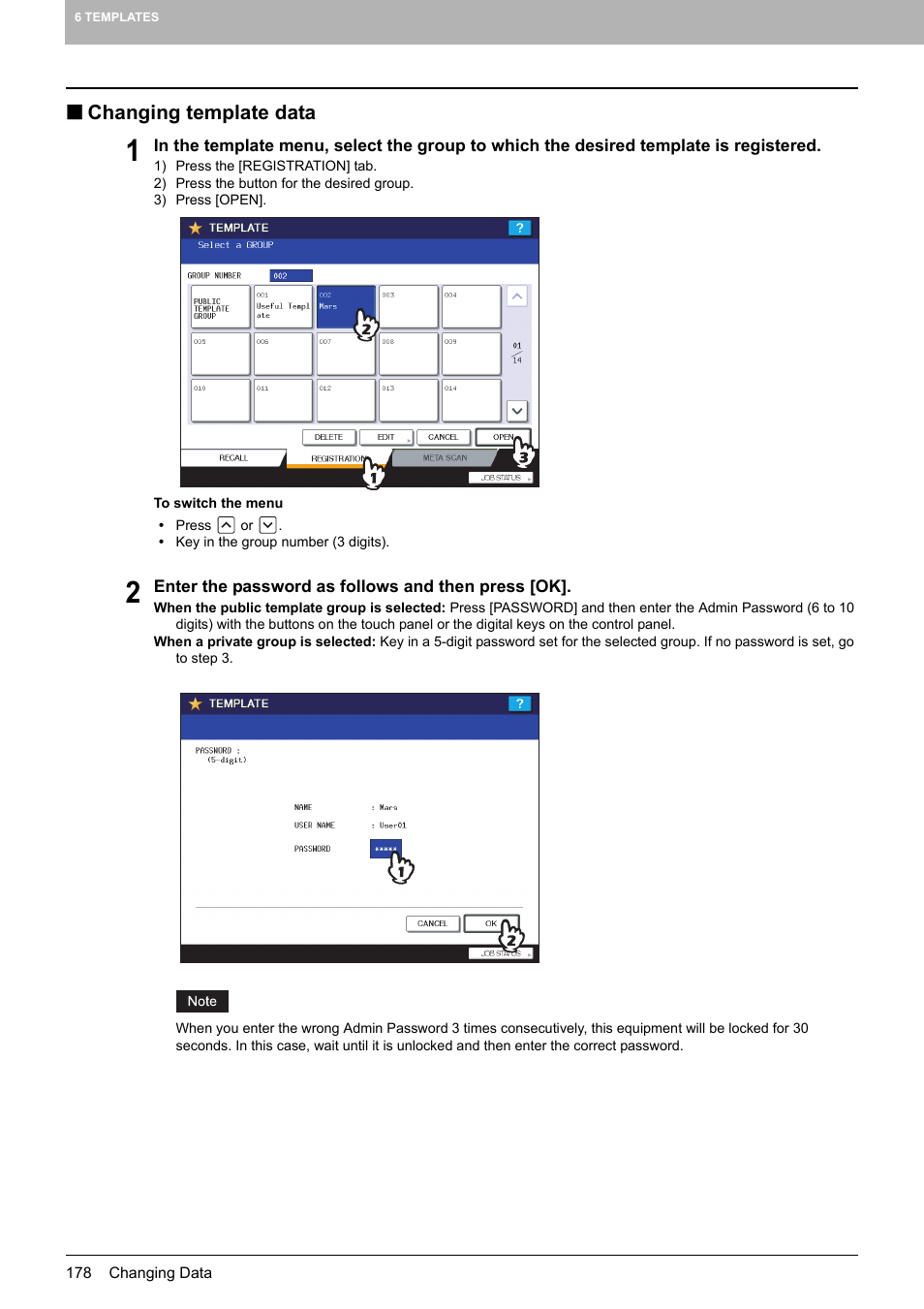 Changing template data | Toshiba MULTIFUNCTIONAL DIGITAL COLOR SYSTEMS 6520C User Manual | Page 180 / 210