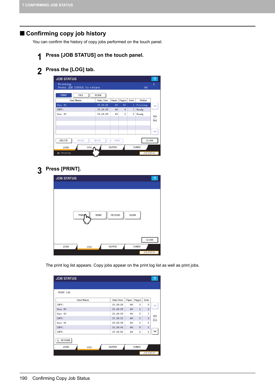 Confirming copy job history | Toshiba MULTIFUNCTIONAL DIGITAL COLOR SYSTEMS 6520C User Manual | Page 192 / 210