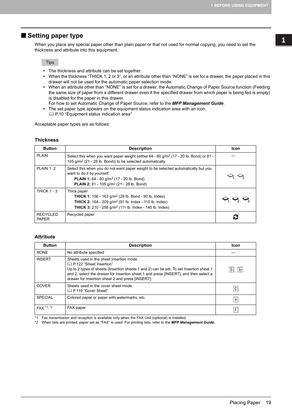 Setting paper type, P.19), P.19 “setting paper type | Toshiba MULTIFUNCTIONAL DIGITAL COLOR SYSTEMS 6520C User Manual | Page 21 / 210