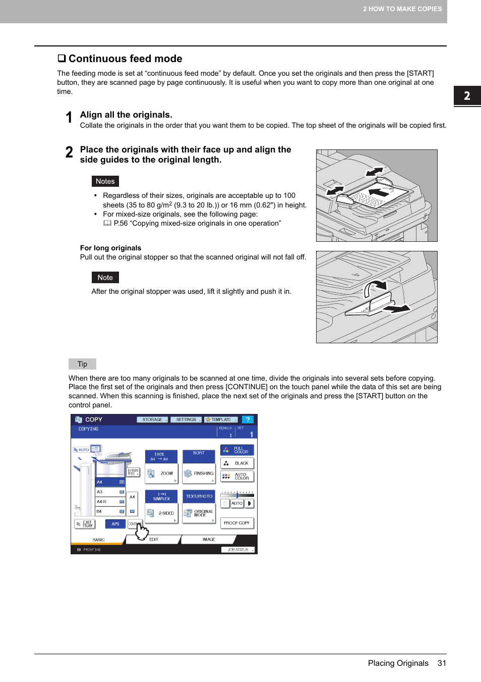 Continuous feed mode | Toshiba MULTIFUNCTIONAL DIGITAL COLOR SYSTEMS 6520C User Manual | Page 33 / 210