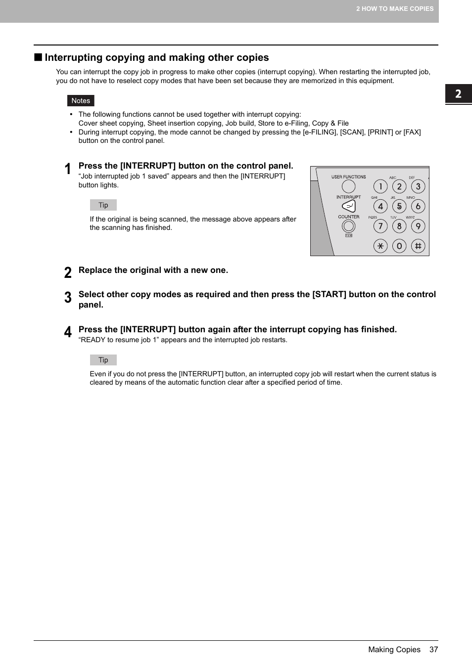 Interrupting copying and making other copies | Toshiba MULTIFUNCTIONAL DIGITAL COLOR SYSTEMS 6520C User Manual | Page 39 / 210