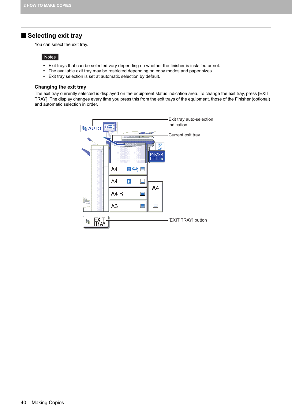 Selecting exit tray, P.40), N ( p.40) | Toshiba MULTIFUNCTIONAL DIGITAL COLOR SYSTEMS 6520C User Manual | Page 42 / 210