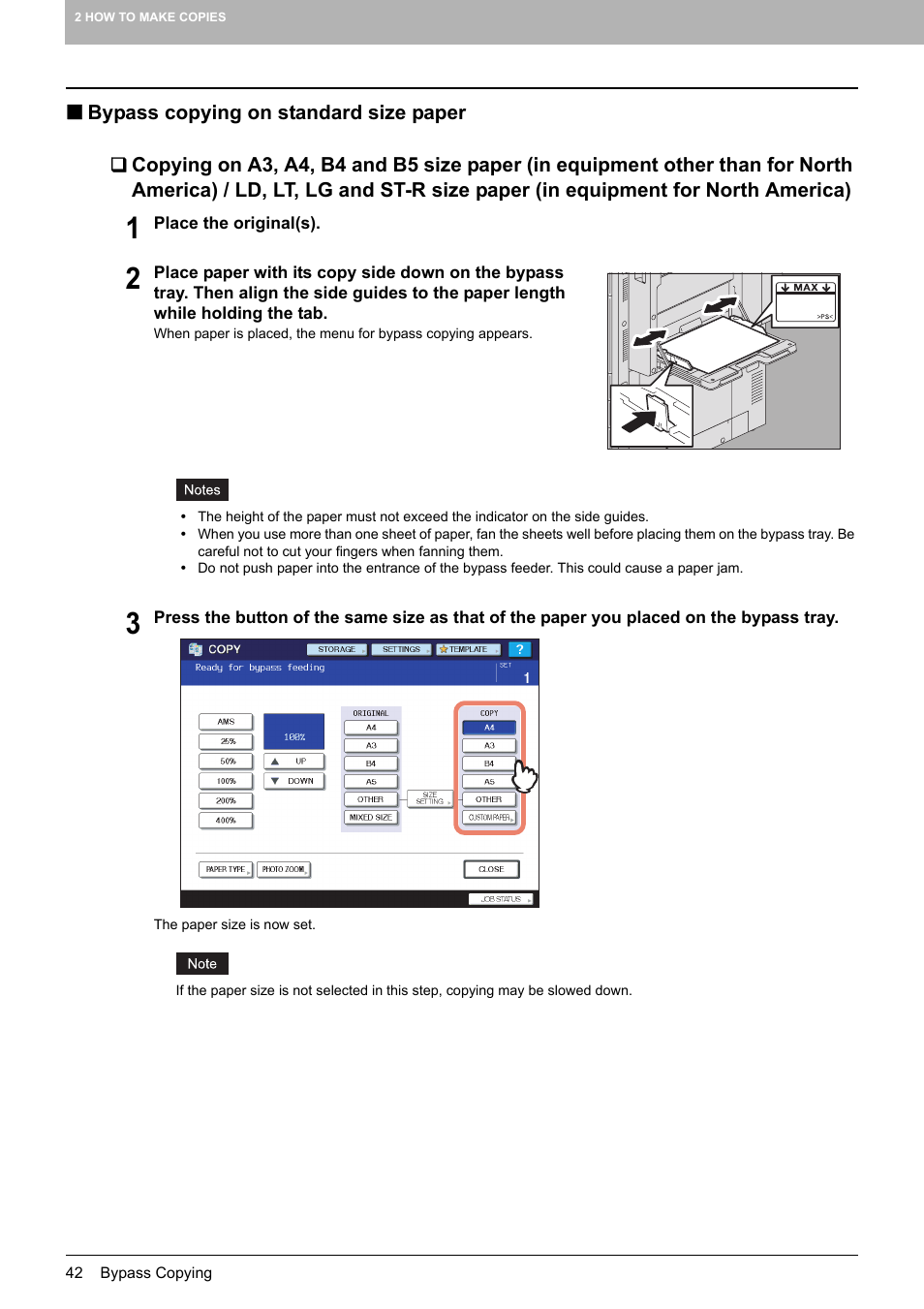 Bypass copying on standard size paper | Toshiba MULTIFUNCTIONAL DIGITAL COLOR SYSTEMS 6520C User Manual | Page 44 / 210