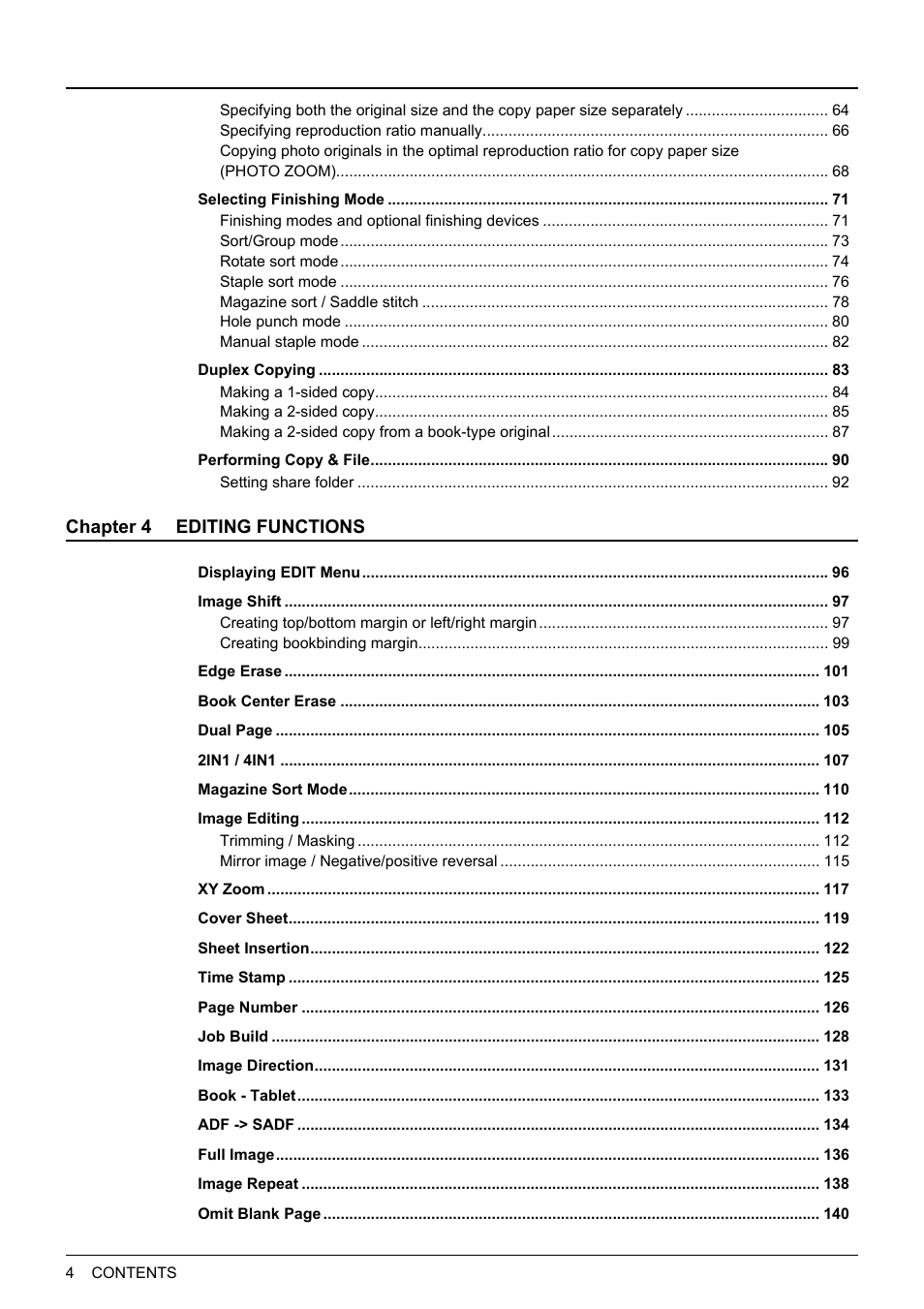 Chapter 4 editing functions | Toshiba MULTIFUNCTIONAL DIGITAL COLOR SYSTEMS 6520C User Manual | Page 6 / 210