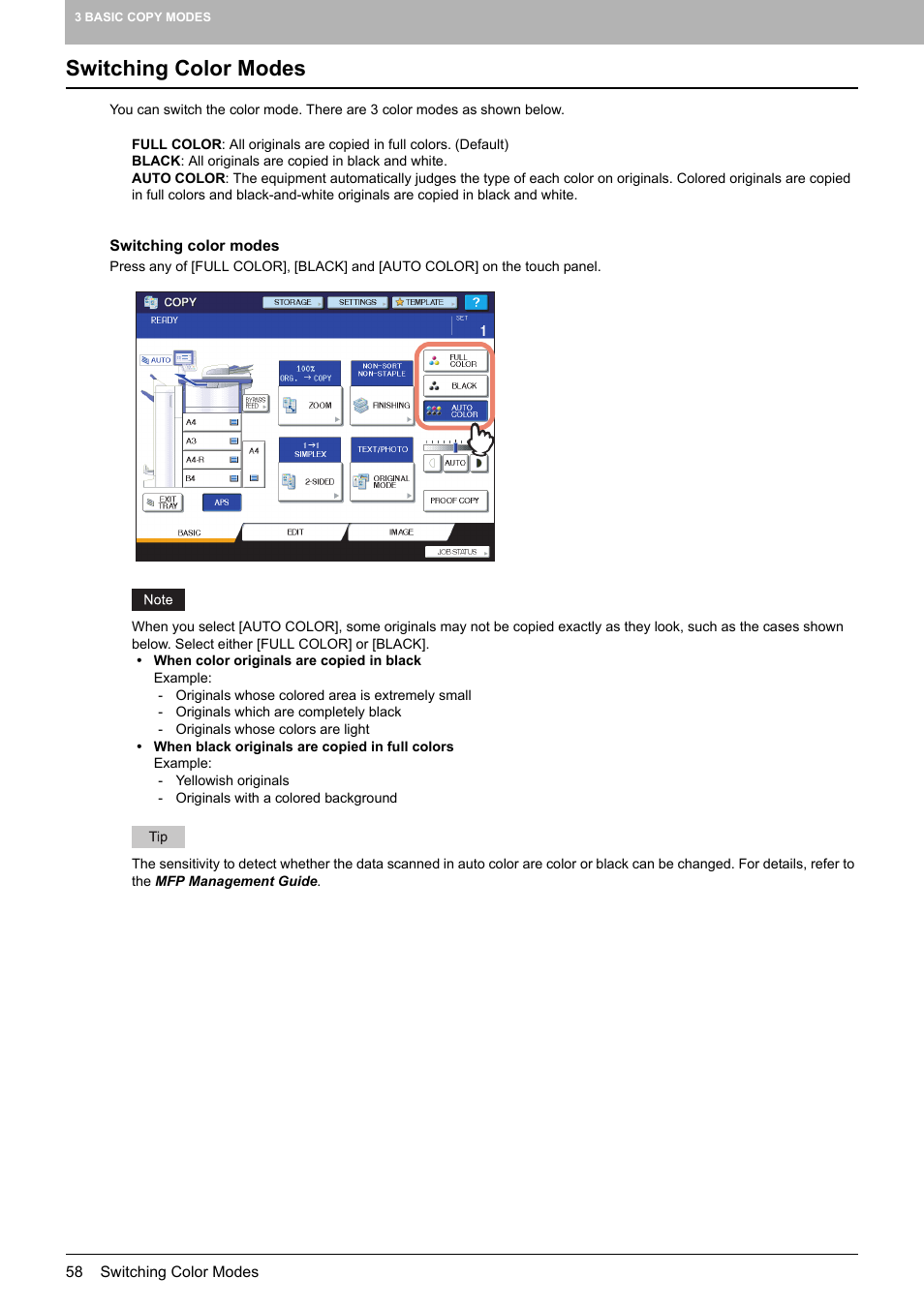 Switching color modes, P.58) | Toshiba MULTIFUNCTIONAL DIGITAL COLOR SYSTEMS 6520C User Manual | Page 60 / 210