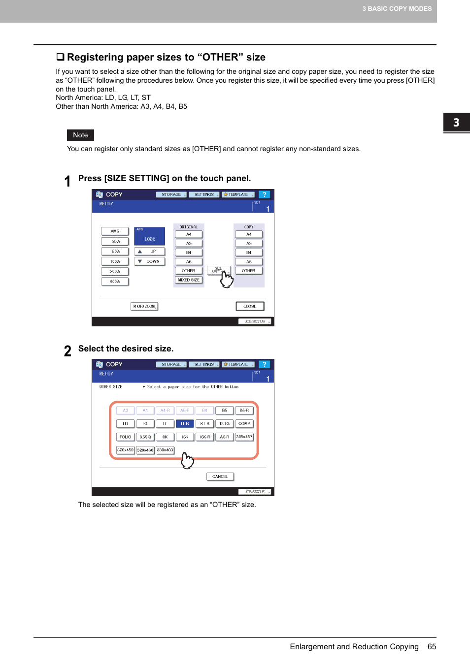 Registering paper sizes to “other” size | Toshiba MULTIFUNCTIONAL DIGITAL COLOR SYSTEMS 6520C User Manual | Page 67 / 210