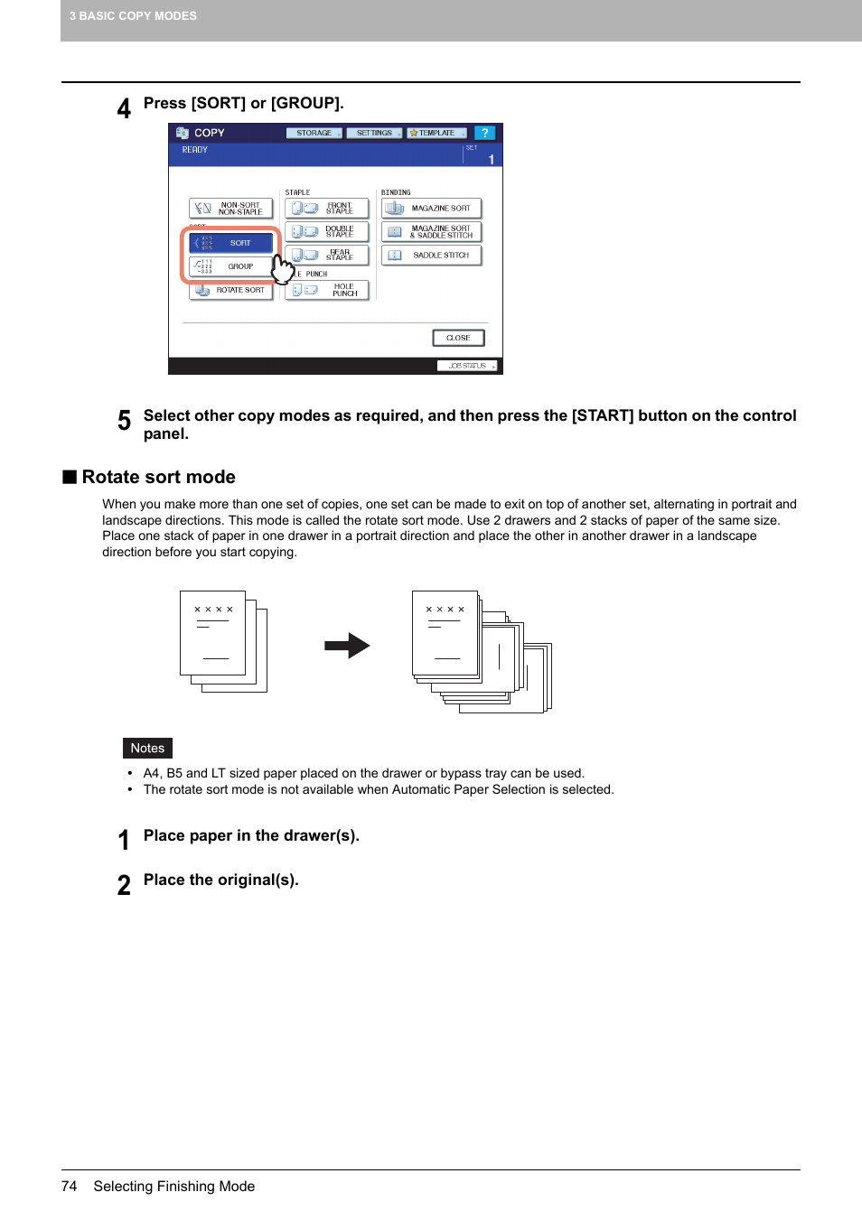 Rotate sort mode, P.74) | Toshiba MULTIFUNCTIONAL DIGITAL COLOR SYSTEMS 6520C User Manual | Page 76 / 210