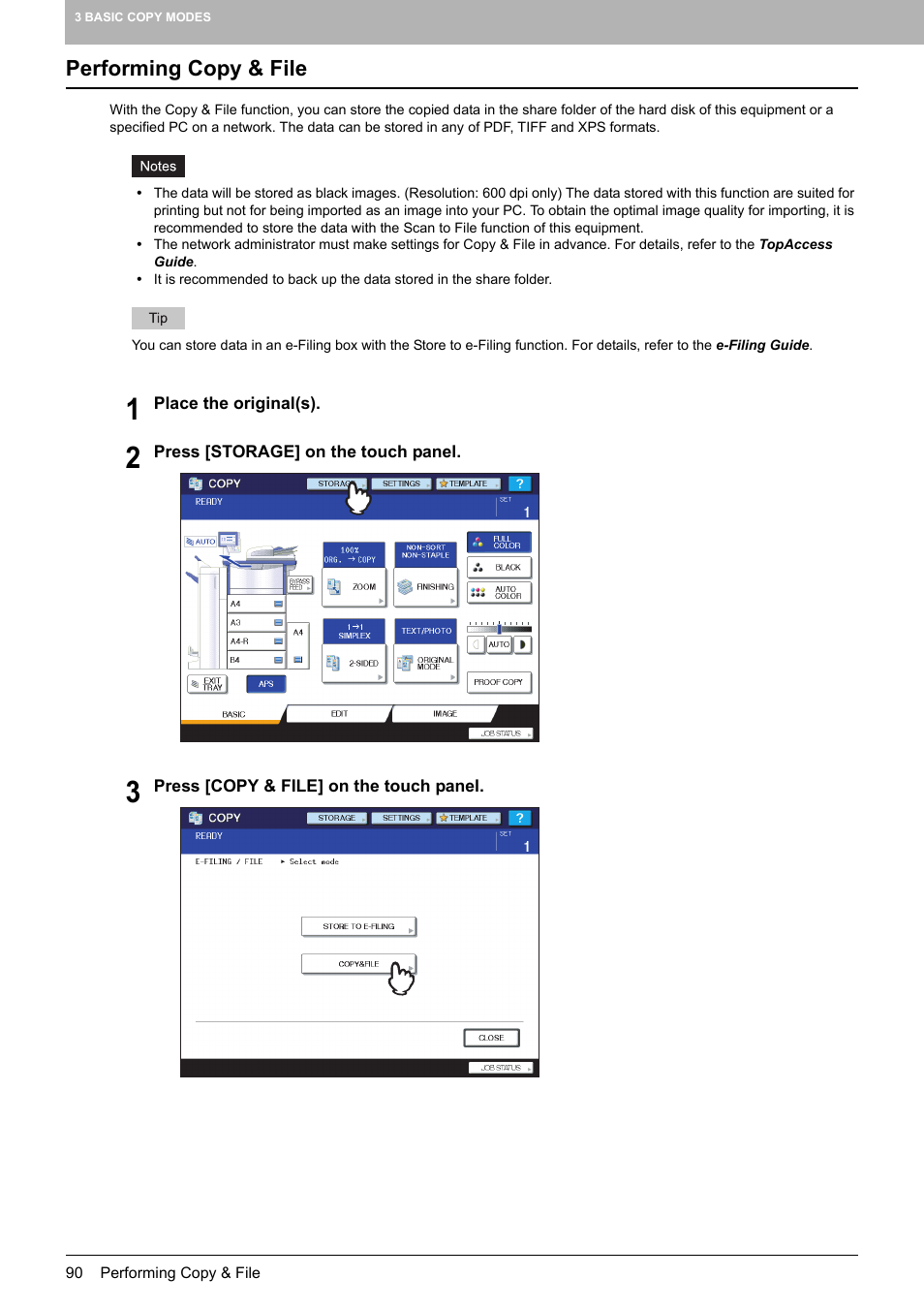 Performing copy & file, On ( p.90) | Toshiba MULTIFUNCTIONAL DIGITAL COLOR SYSTEMS 6520C User Manual | Page 92 / 210