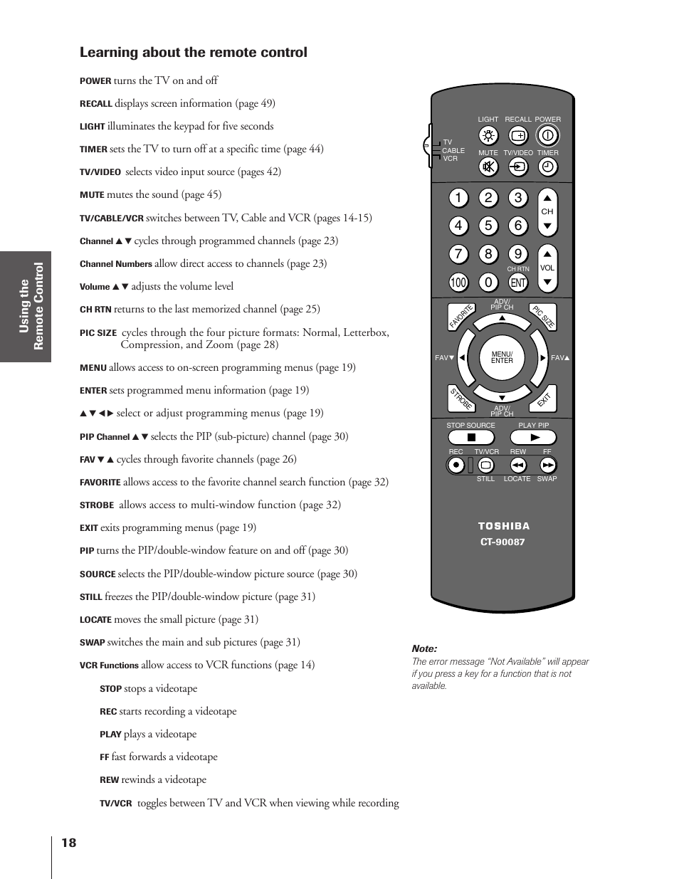 Learning about the remote control | Toshiba TheaterView 43H72 User Manual | Page 18 / 56