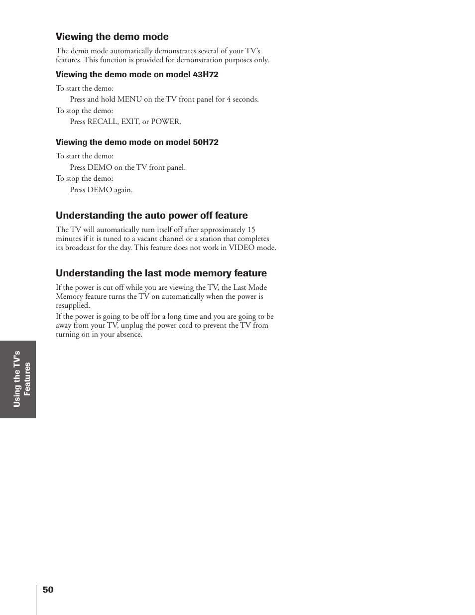 Viewing demo mode | Toshiba TheaterView 43H72 User Manual | Page 50 / 56