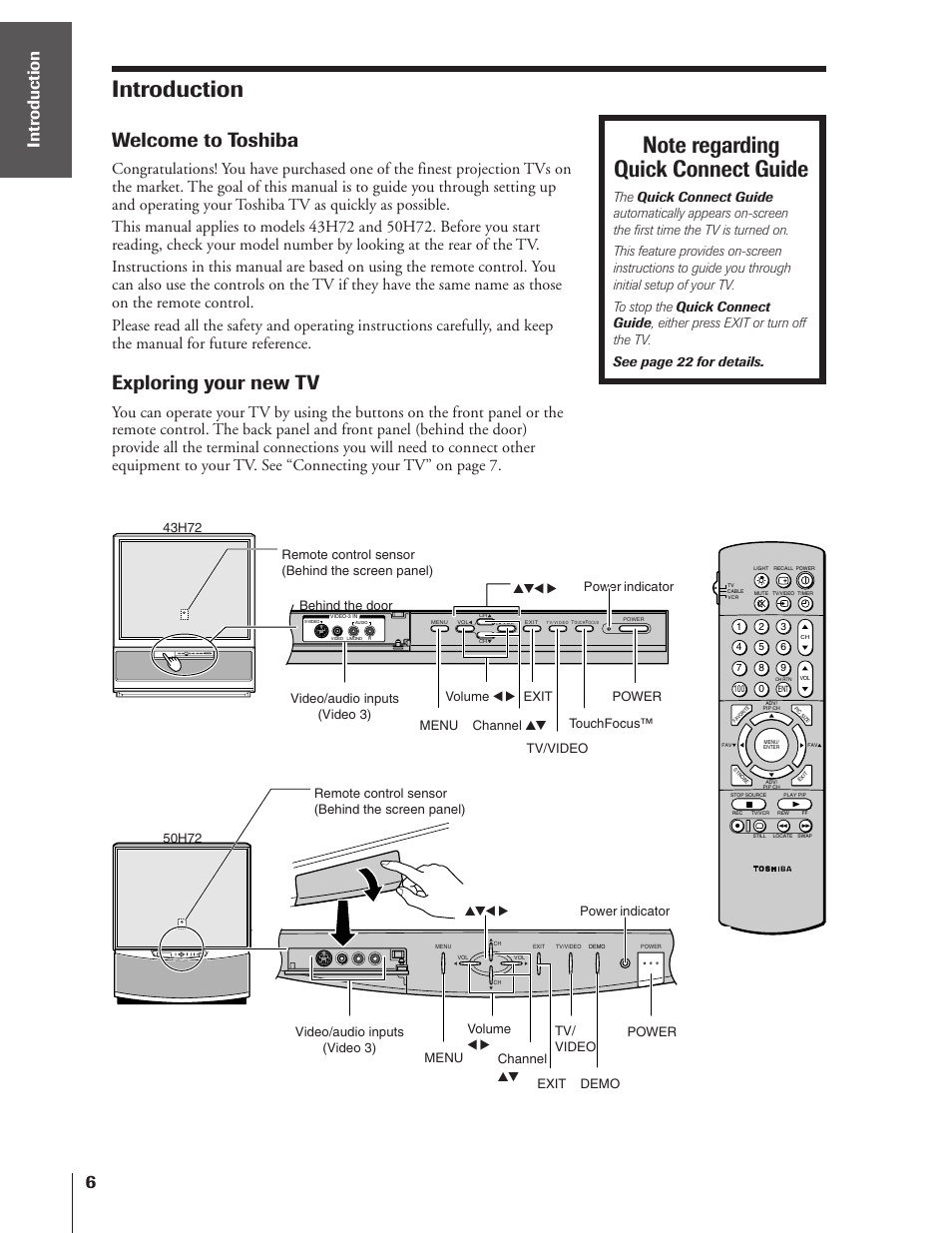 Introduction, Welcome to toshiba, Exploring your new tv | Toshiba TheaterView 43H72 User Manual | Page 6 / 56