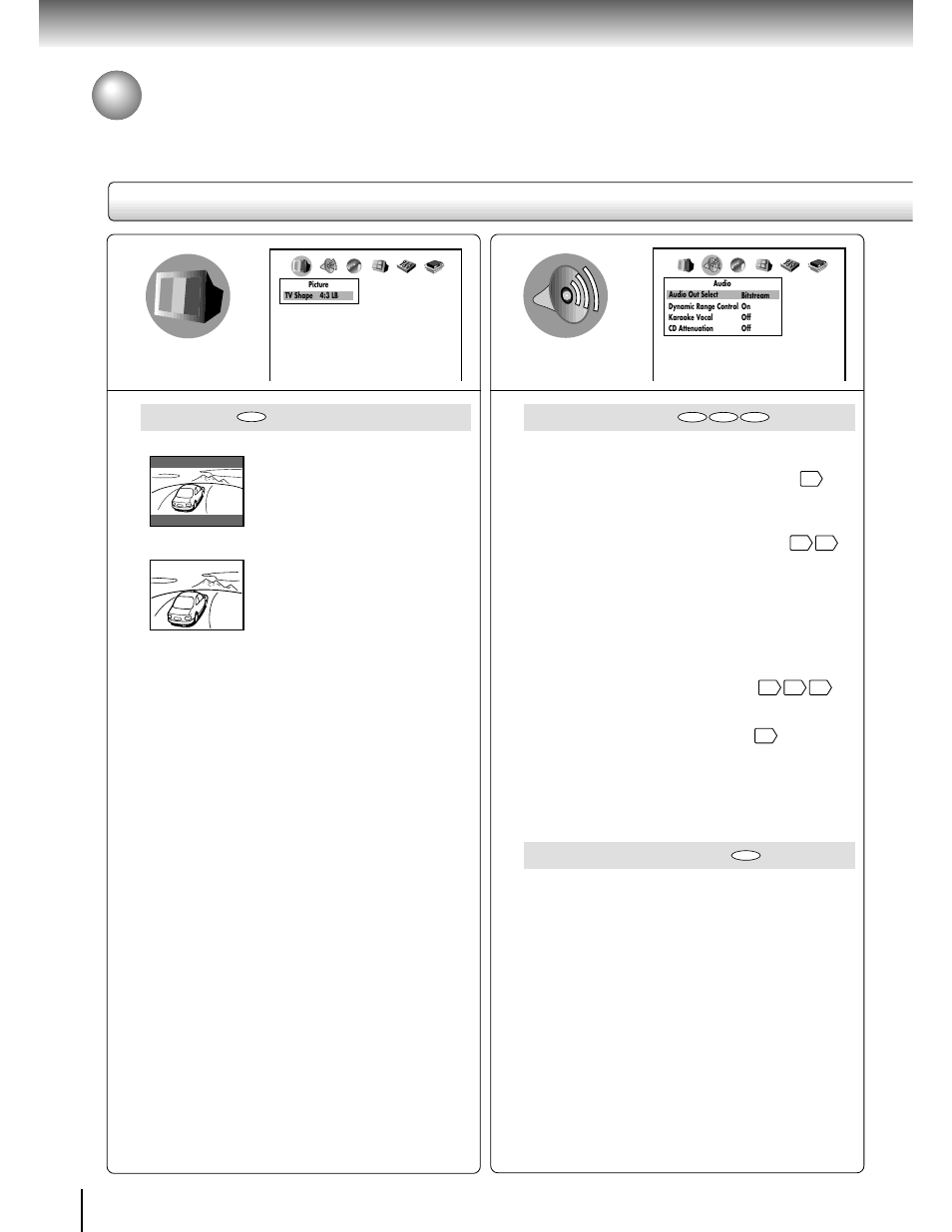 Customizing the function settings (continued), Setting details, Tv shape | Audio out select, Dynamic range control | Toshiba SD-2700 User Manual | Page 40 / 51