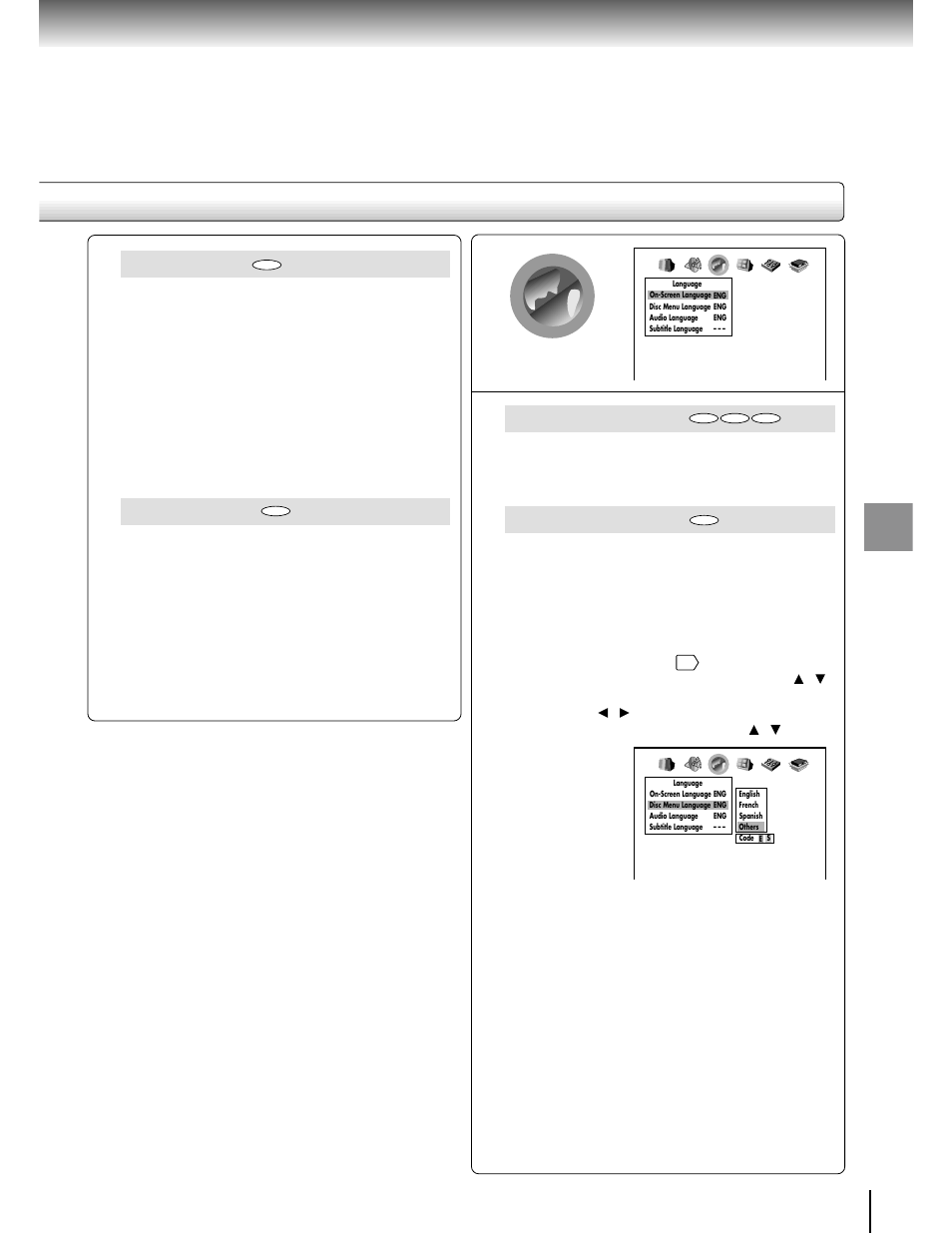 Ab c, Karaoke vocal, Cd attenuation | On-screen language, Disc menu language | Toshiba SD-2700 User Manual | Page 41 / 51