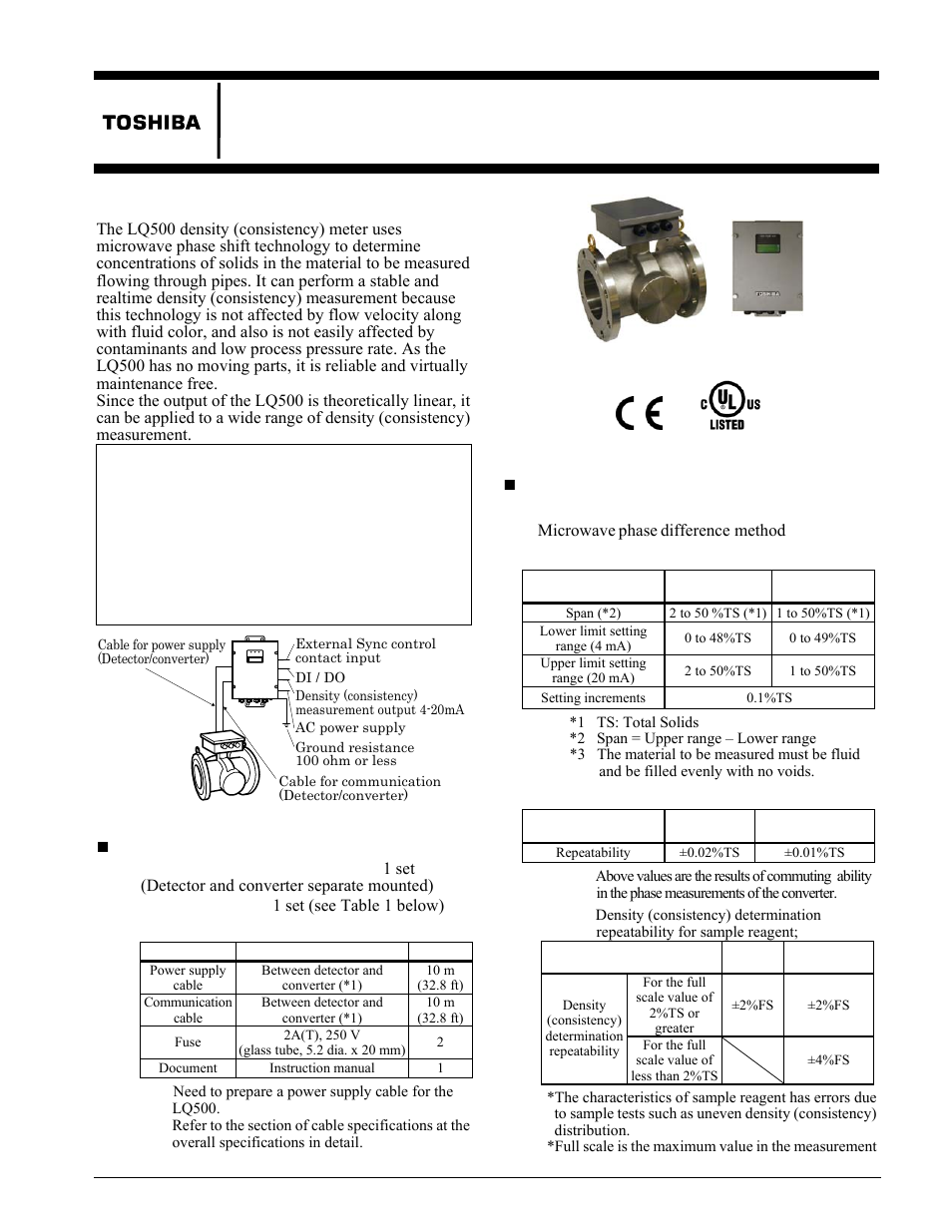 Toshiba Density (Consistency) Meter LQ500 User Manual | 9 pages