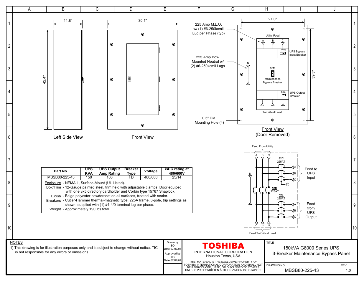 Toshiba MBSB80-225-43 User Manual | 1 page