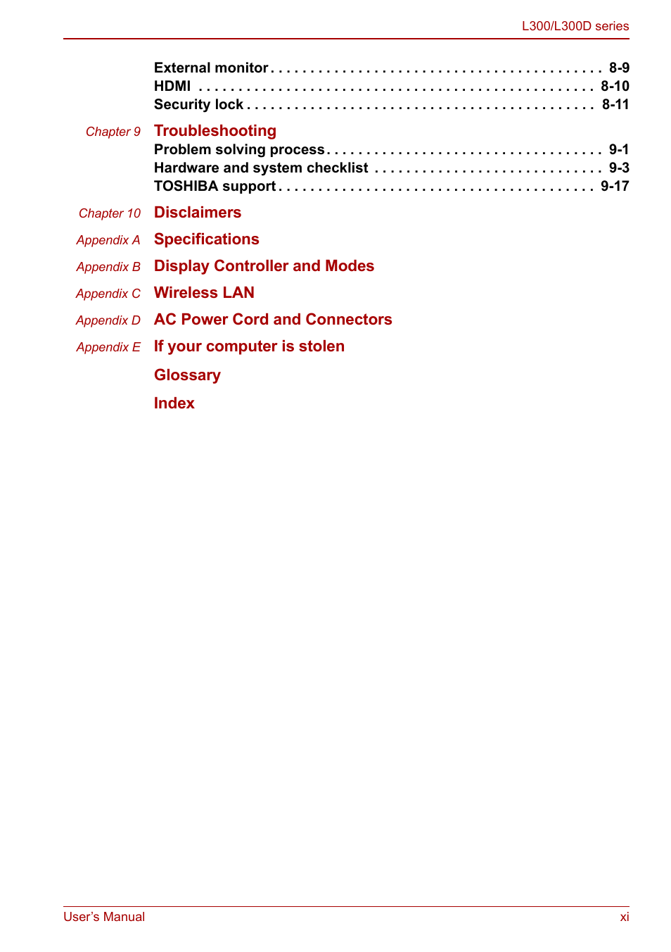 Toshiba Computer L300 User Manual | Page 11 / 186