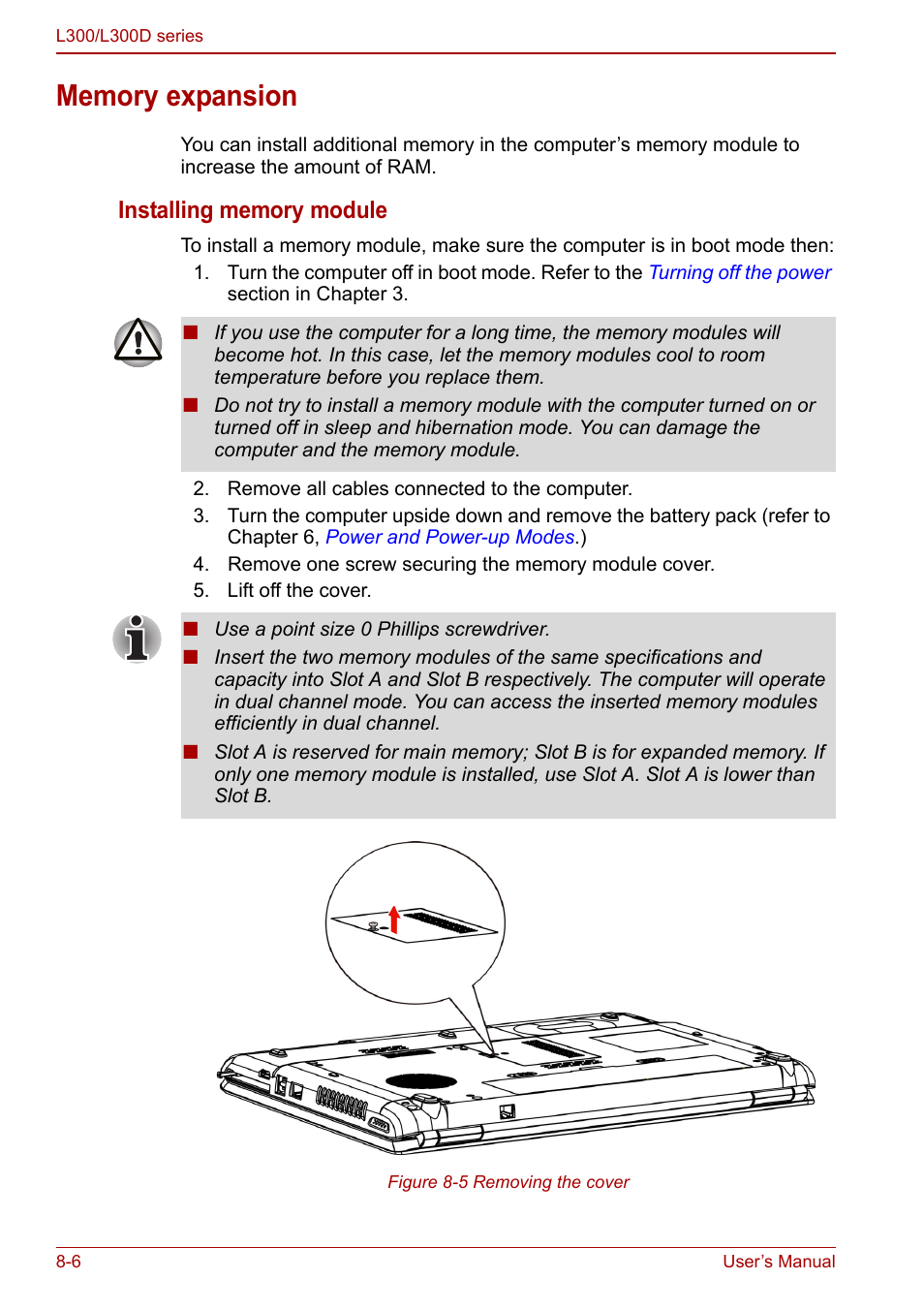 Memory expansion, Memory expansion -6 | Toshiba Computer L300 User Manual | Page 128 / 186