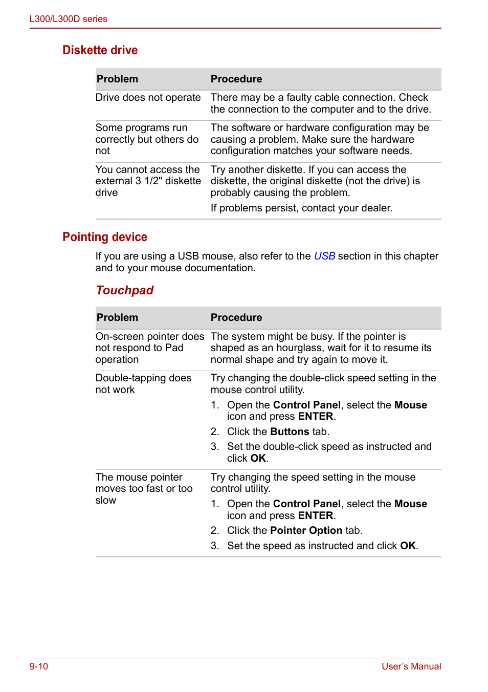 Diskette drive pointing device | Toshiba Computer L300 User Manual | Page 144 / 186