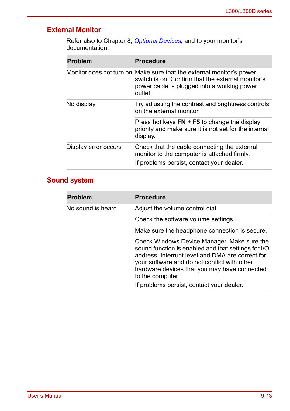 External monitor, Sound system | Toshiba Computer L300 User Manual | Page 147 / 186