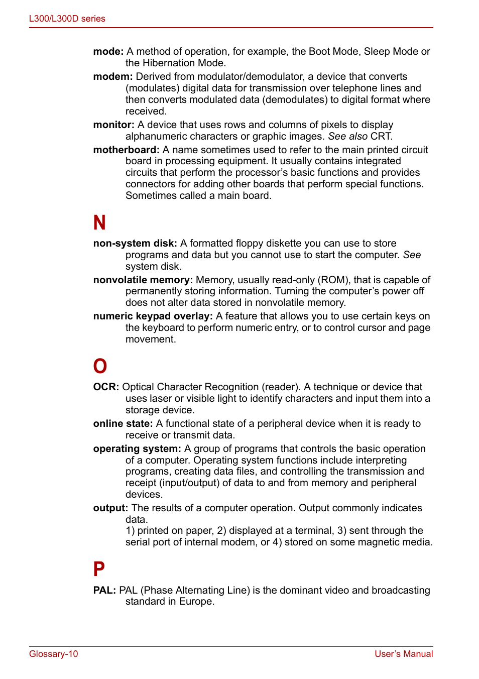 Toshiba Computer L300 User Manual | Page 178 / 186