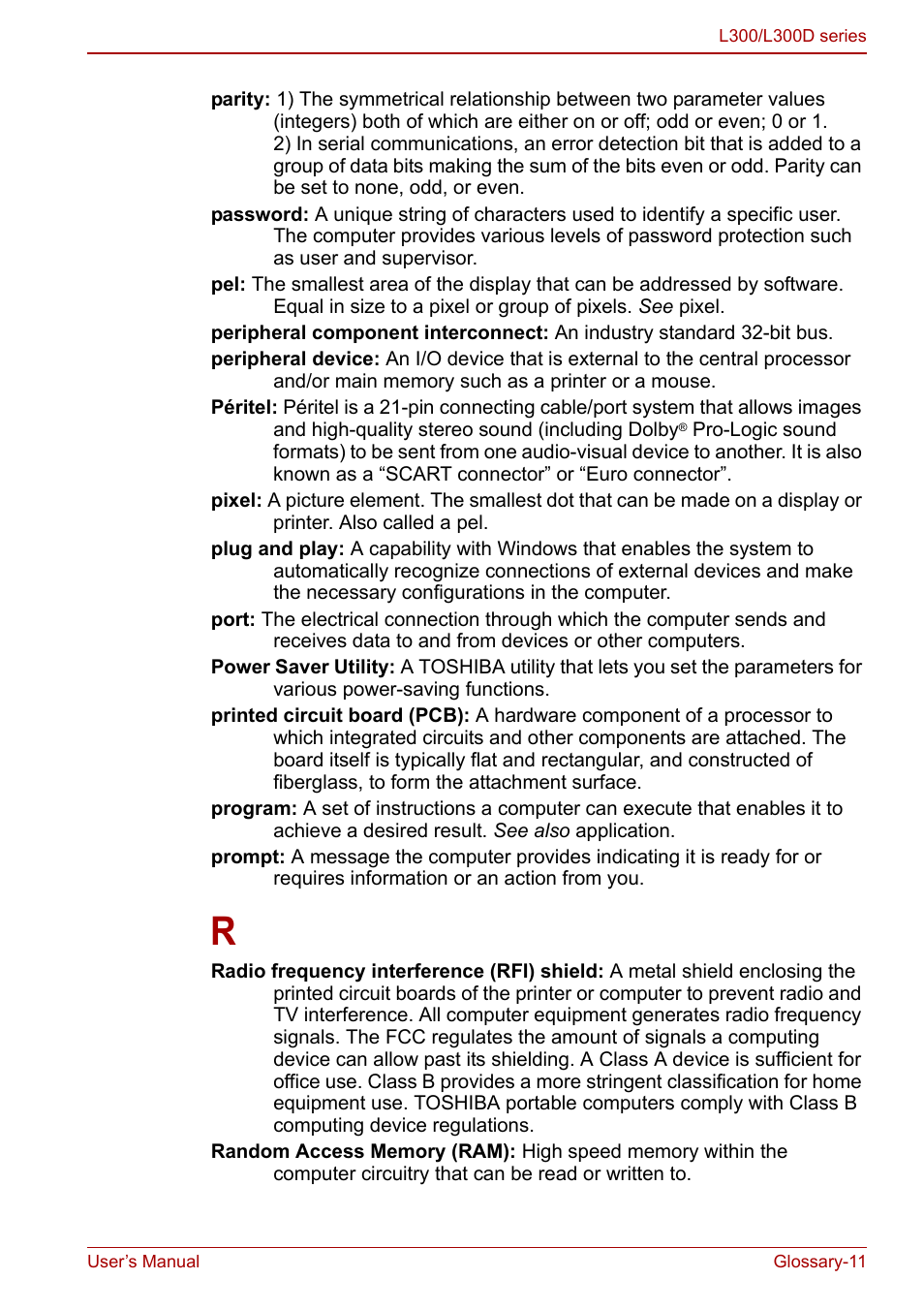 Toshiba Computer L300 User Manual | Page 179 / 186