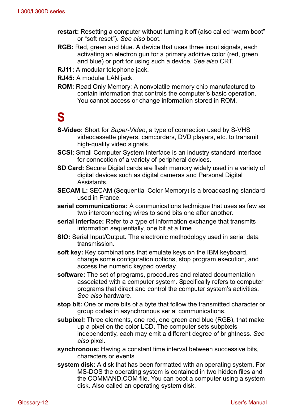 Toshiba Computer L300 User Manual | Page 180 / 186