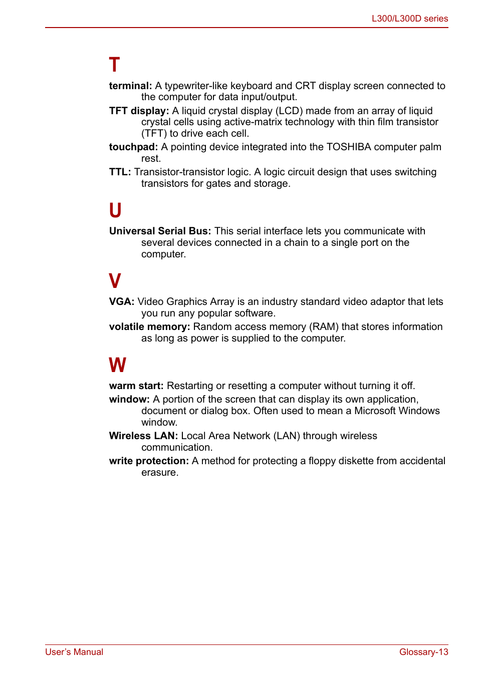 Toshiba Computer L300 User Manual | Page 181 / 186