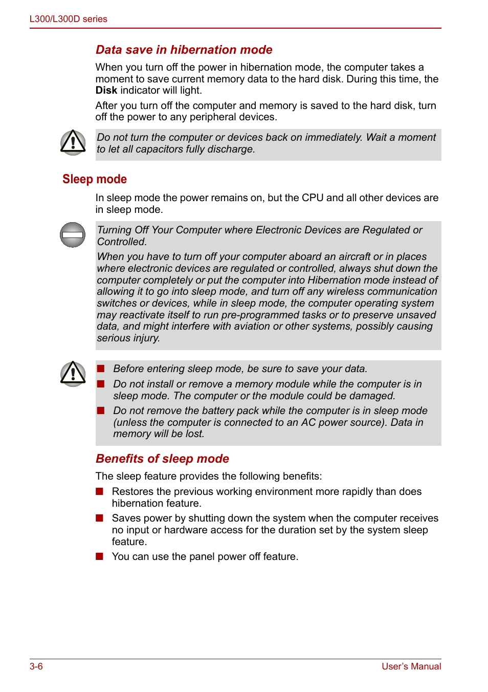 Sleep mode | Toshiba Computer L300 User Manual | Page 54 / 186