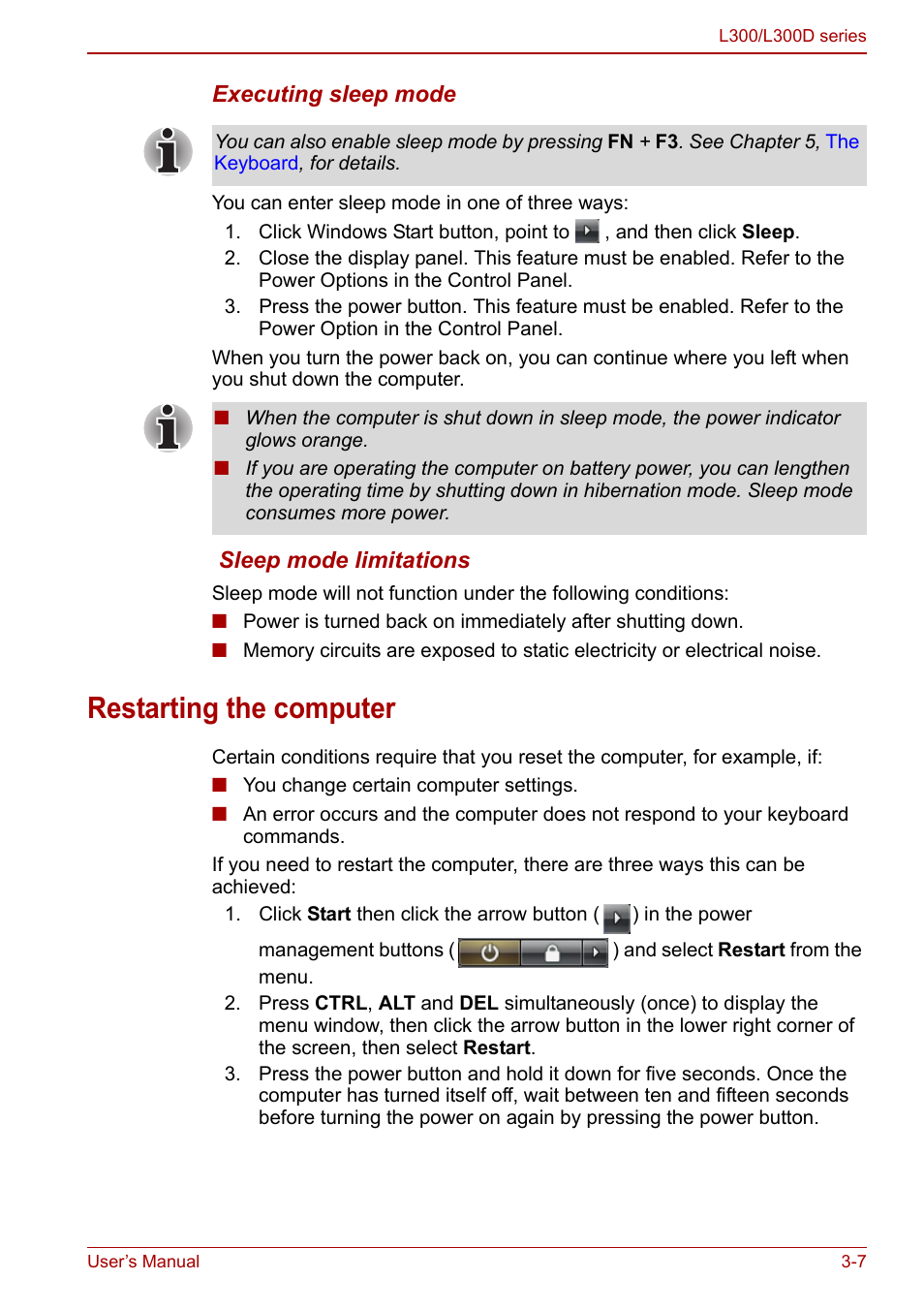 Restarting the computer, Restarting the computer -7 | Toshiba Computer L300 User Manual | Page 55 / 186