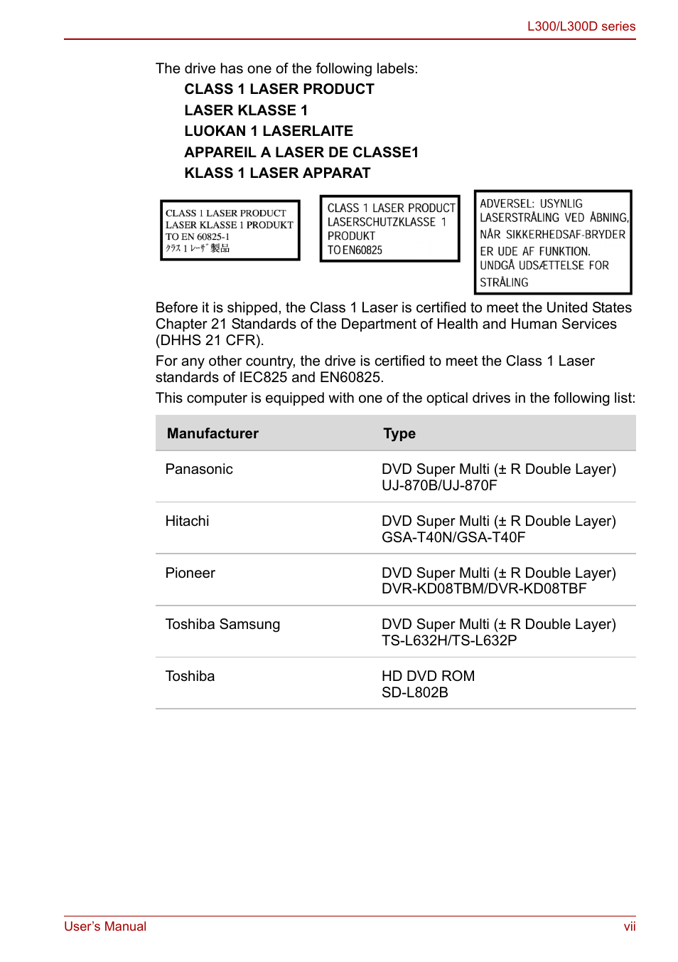 Toshiba Computer L300 User Manual | Page 7 / 186