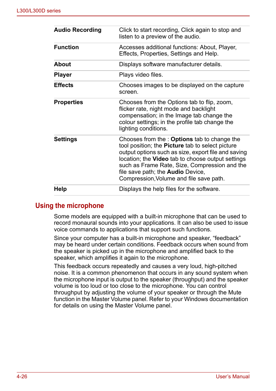 Using the microphone | Toshiba Computer L300 User Manual | Page 86 / 186