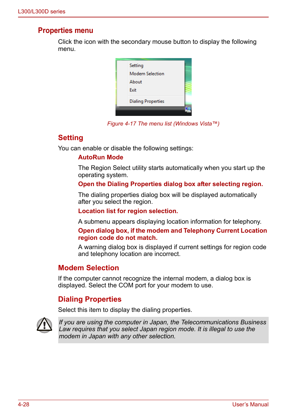 Properties menu | Toshiba Computer L300 User Manual | Page 88 / 186