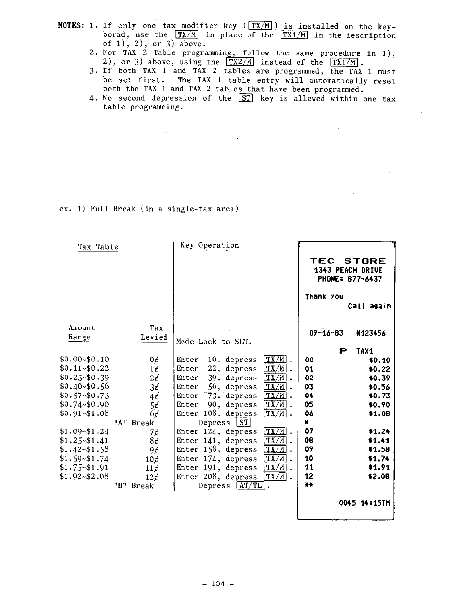 Tec store 1343 peach drive phone8 877-6437, Thank you, Call again | Toshiba TEC MA-1100-100 SERIES User Manual | Page 108 / 136