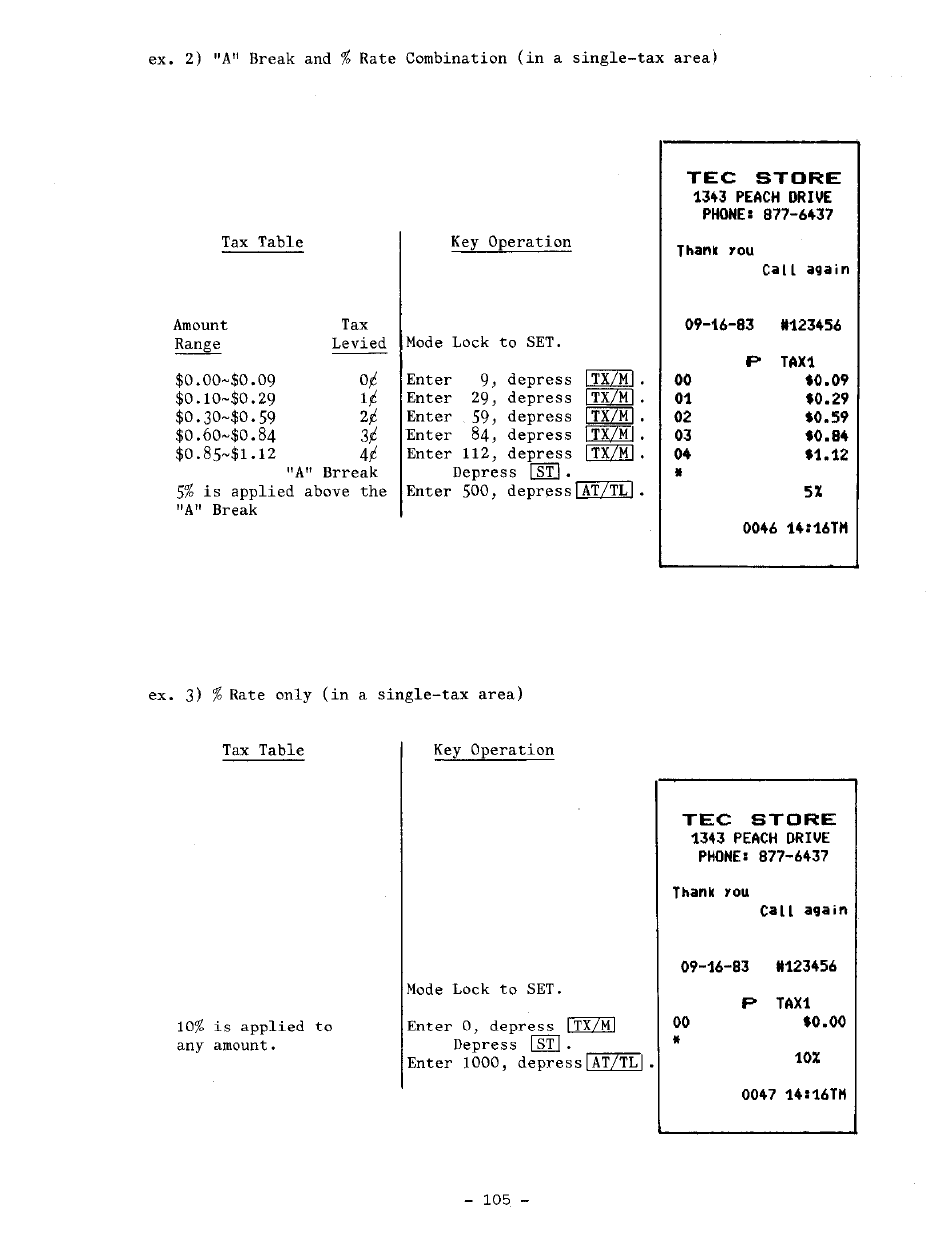 Tec store, 1343 peach drive phone: 877-6437, Thank you | C3u again, R taxi, 0047 14s16tm | Toshiba TEC MA-1100-100 SERIES User Manual | Page 109 / 136