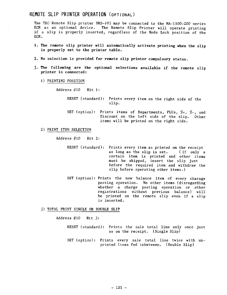 Remote slip printer operation (optional), Remote, Operation | Slip printer | Toshiba TEC MA-1100-100 SERIES User Manual | Page 125 / 136