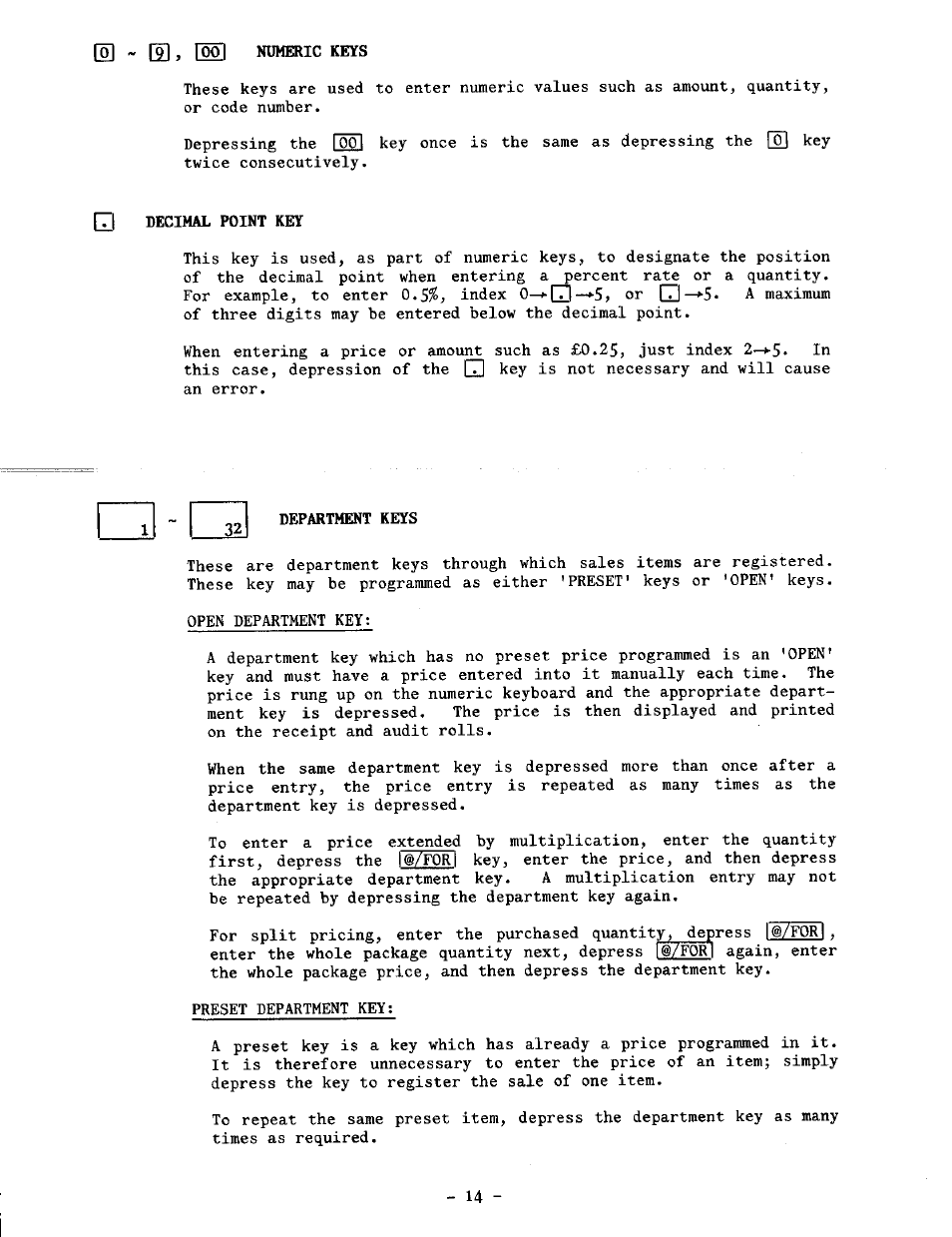 Decimal point key, Department keys | Toshiba TEC MA-1100-100 SERIES User Manual | Page 18 / 136