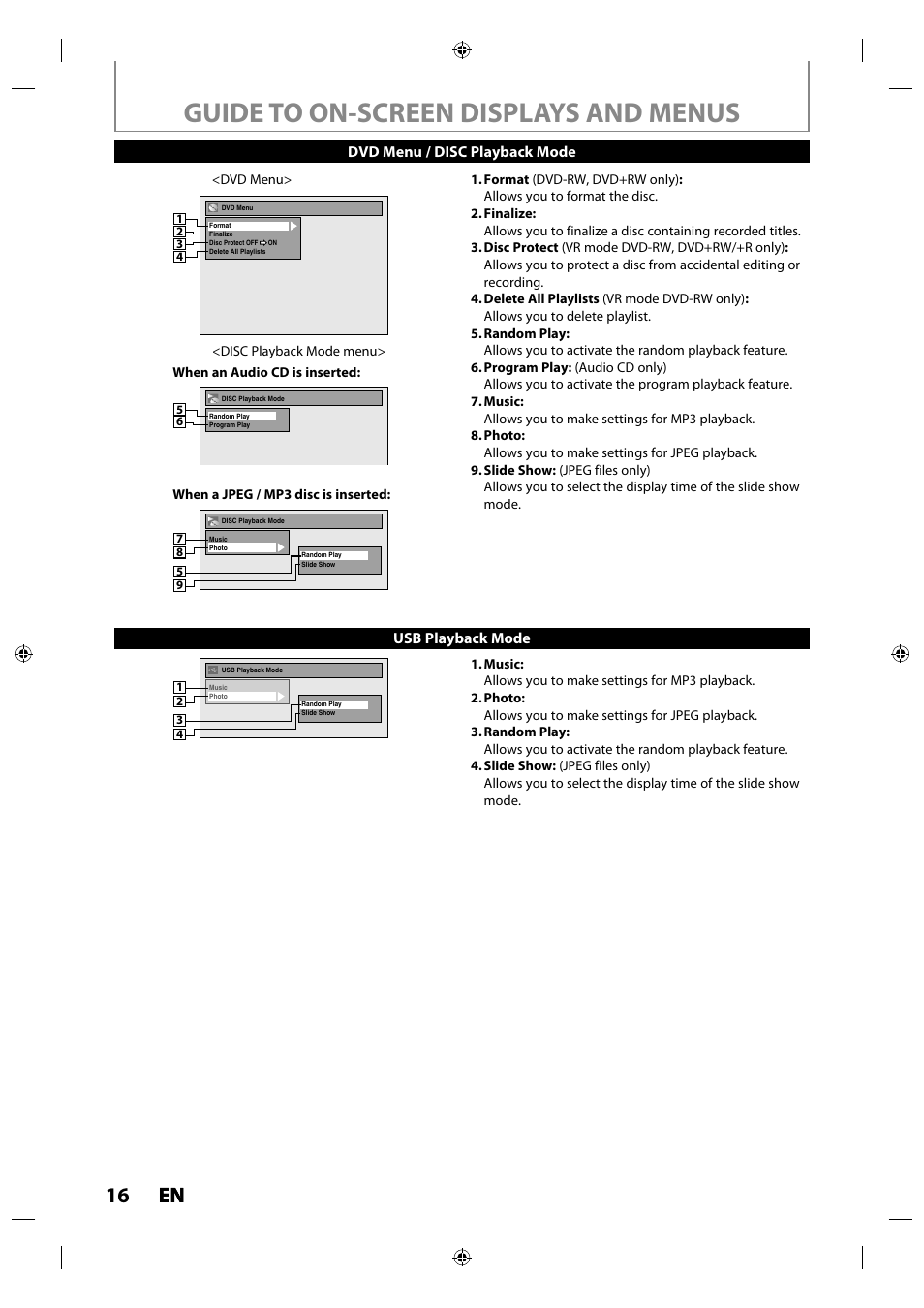 Guide to on-screen displays and menus, 16 en en | Toshiba DR430KU User Manual | Page 16 / 103