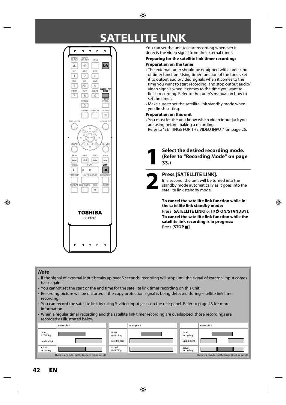 Satellite link, 42 en en, Press [satellite link | Toshiba DR430KU User Manual | Page 42 / 103