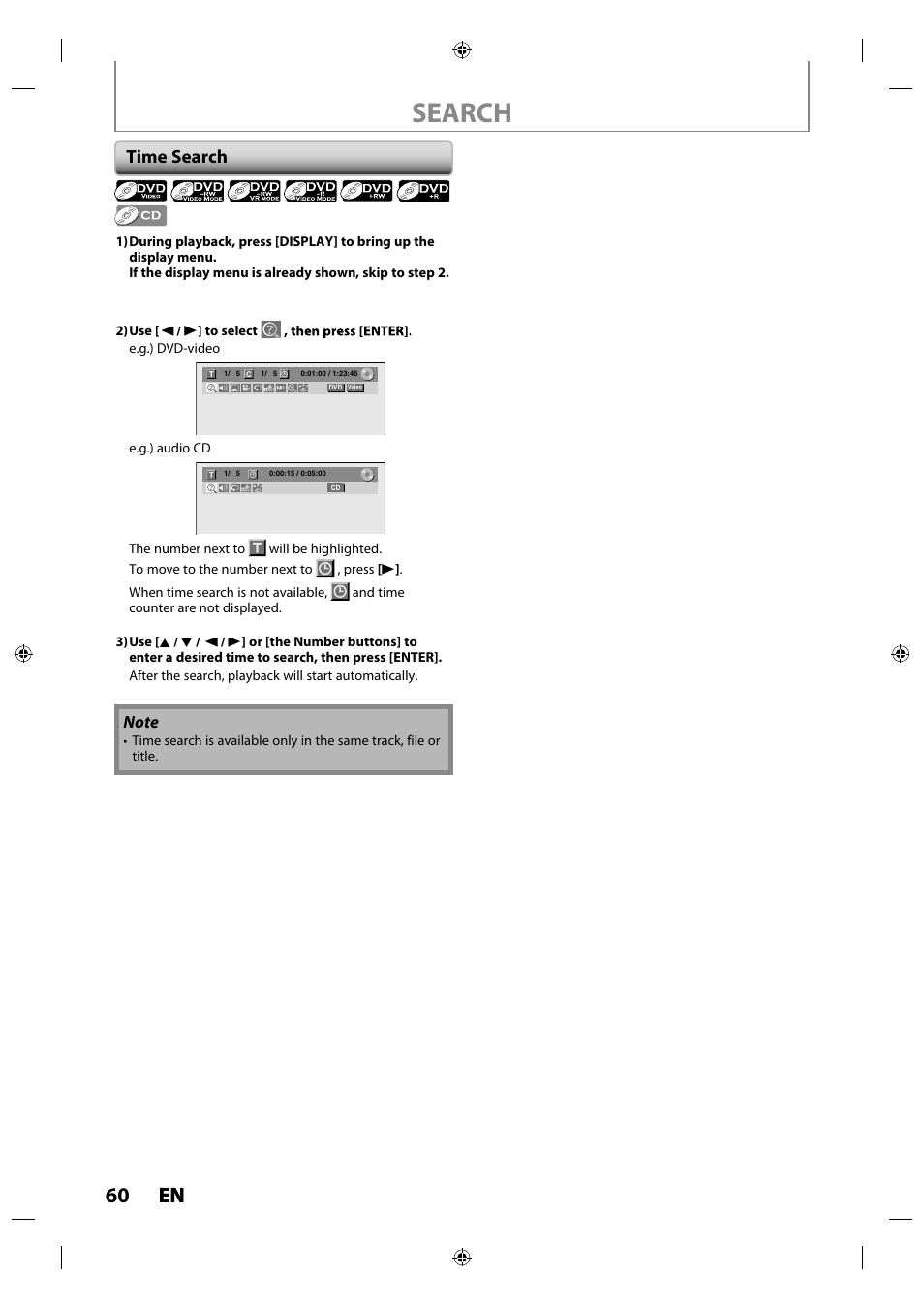 Search, 60 en en, Time search | Toshiba DR430KU User Manual | Page 60 / 103