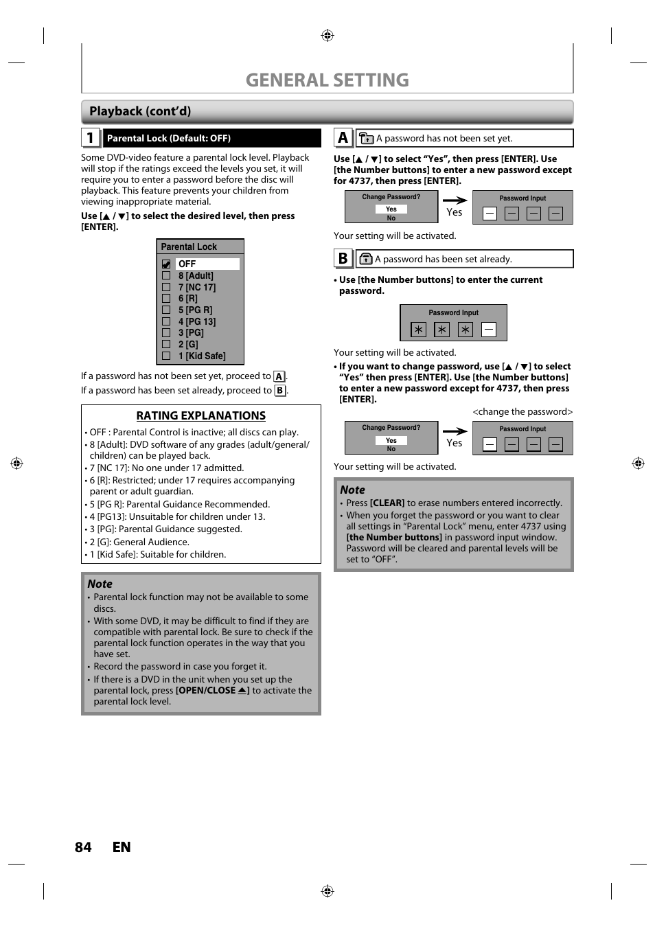 General setting, 84 en en, Playback (cont’d) | Toshiba DR430KU User Manual | Page 84 / 103