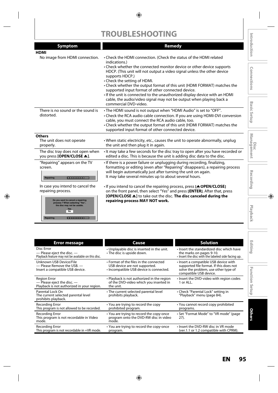 Troubleshooting, 95 en en | Toshiba DR430KU User Manual | Page 95 / 103