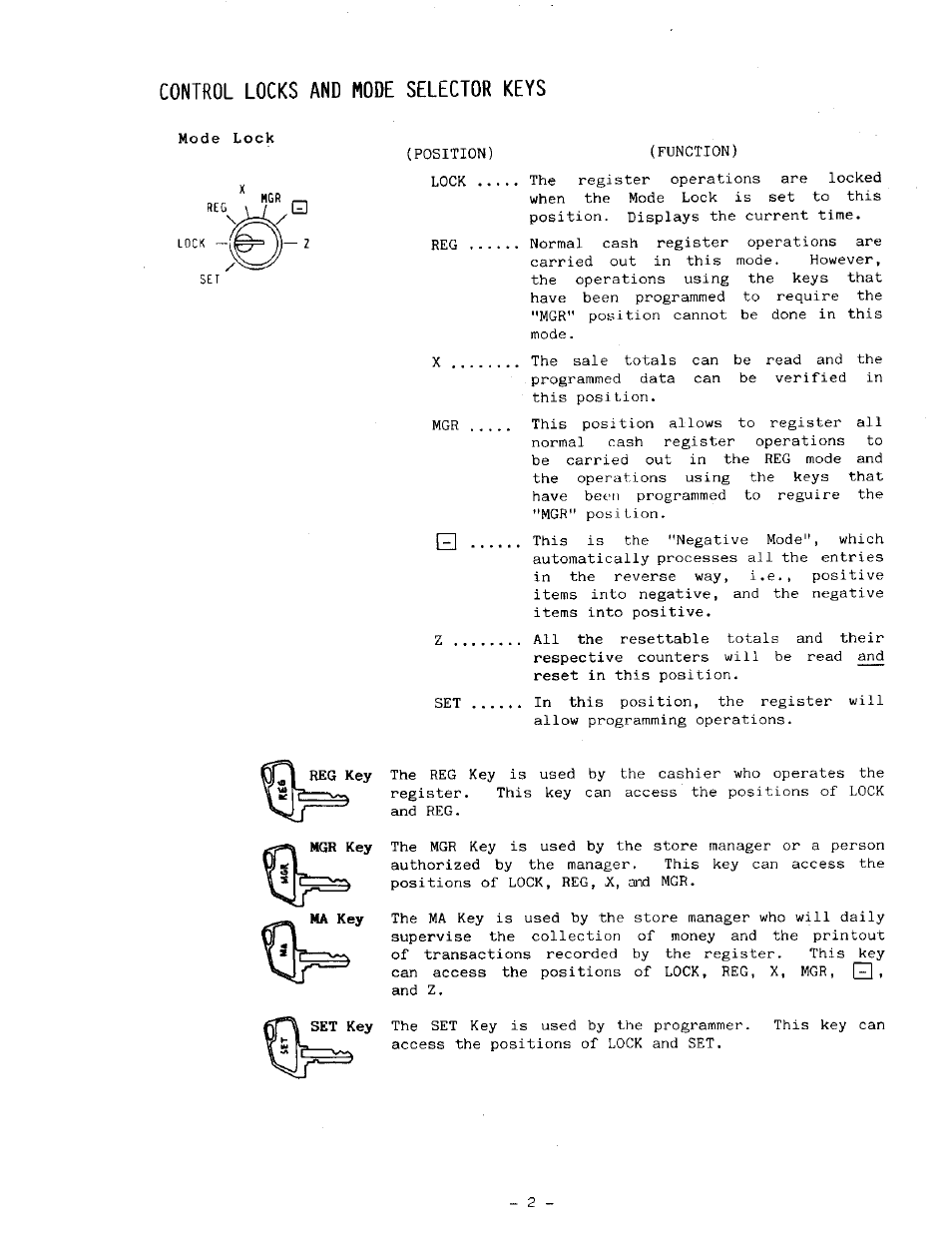 Control locks and node selector keys | Toshiba MA-191 User Manual | Page 12 / 72